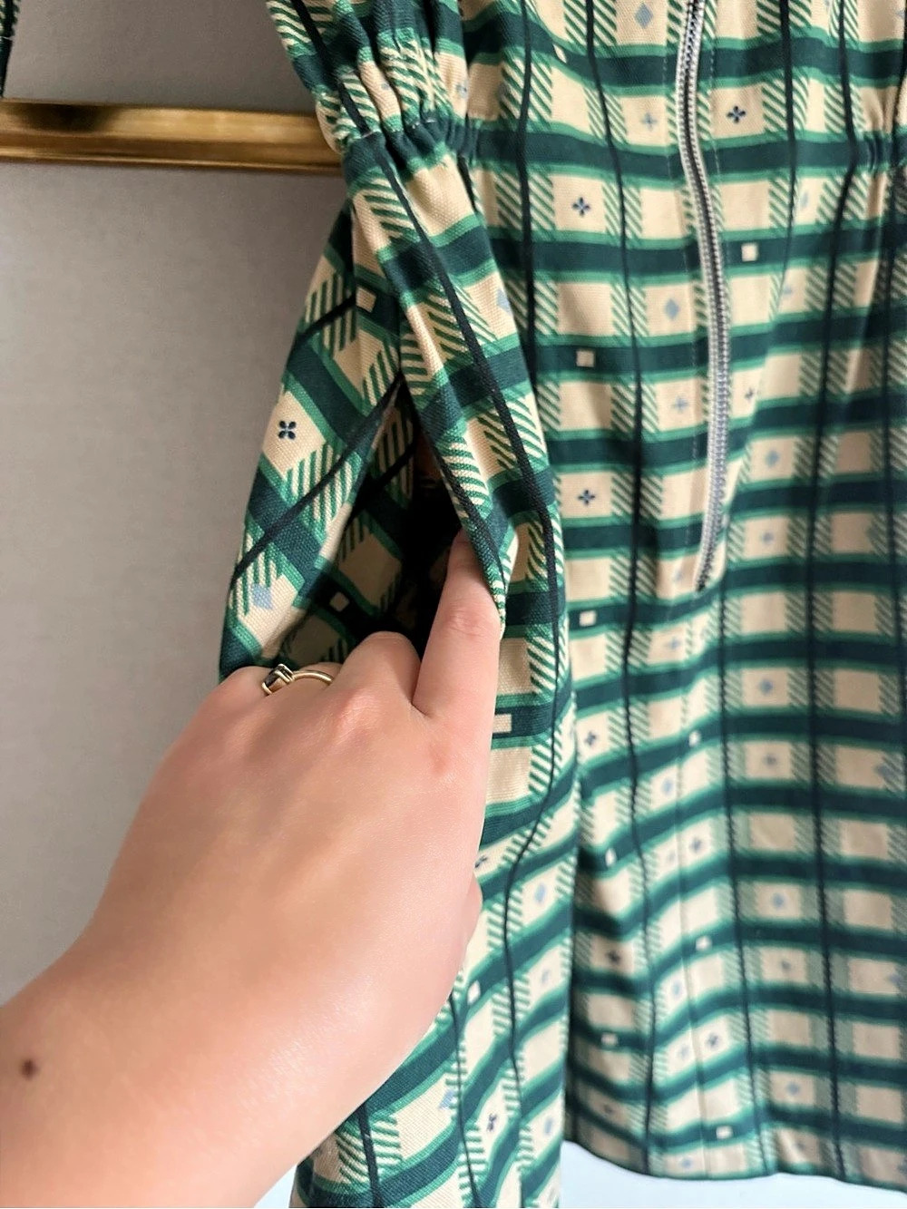 Noble Utility Dress Plaid Mini Dress Green & Tan Medium - Picture 5 of 5